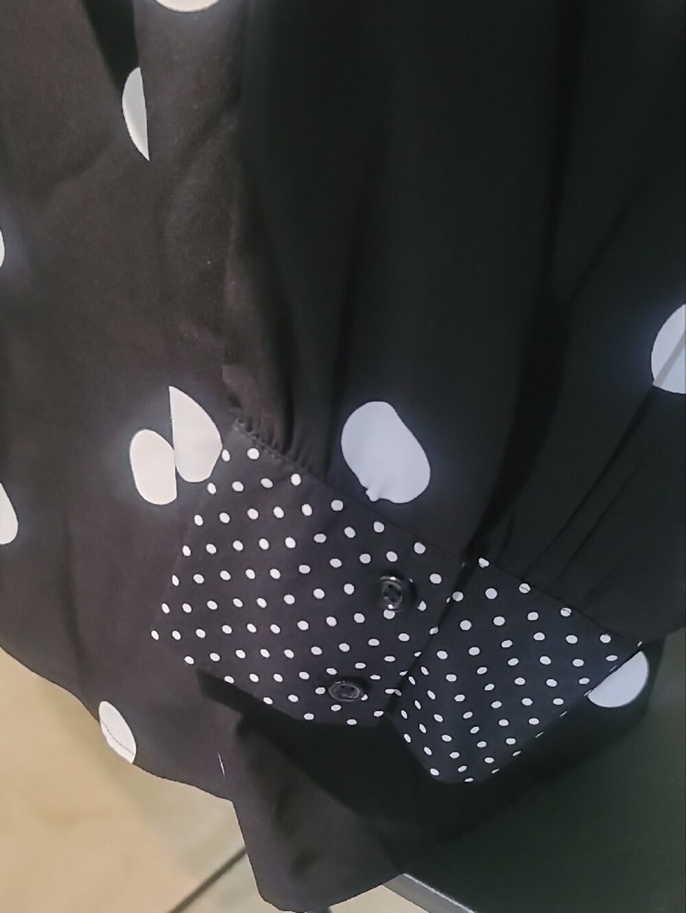 Ashley Stewart Black and White Polka Dot Tie-Neck Blouse - Picture 2 of 4